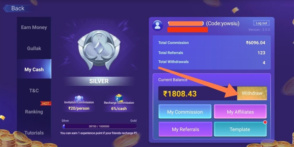 Withdraw Money In Teen Patti Master old version